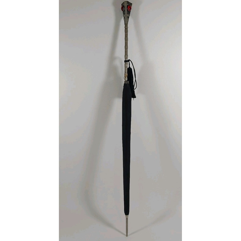 Vintage Schertz Umbrella BLACK TAPERED HANDLE Red Stones